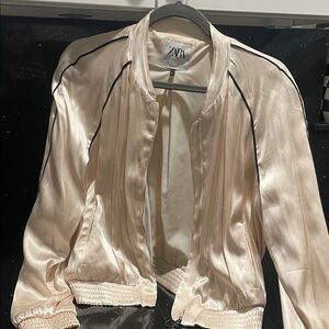Zara Women's Satin Cream Bomber Jacket